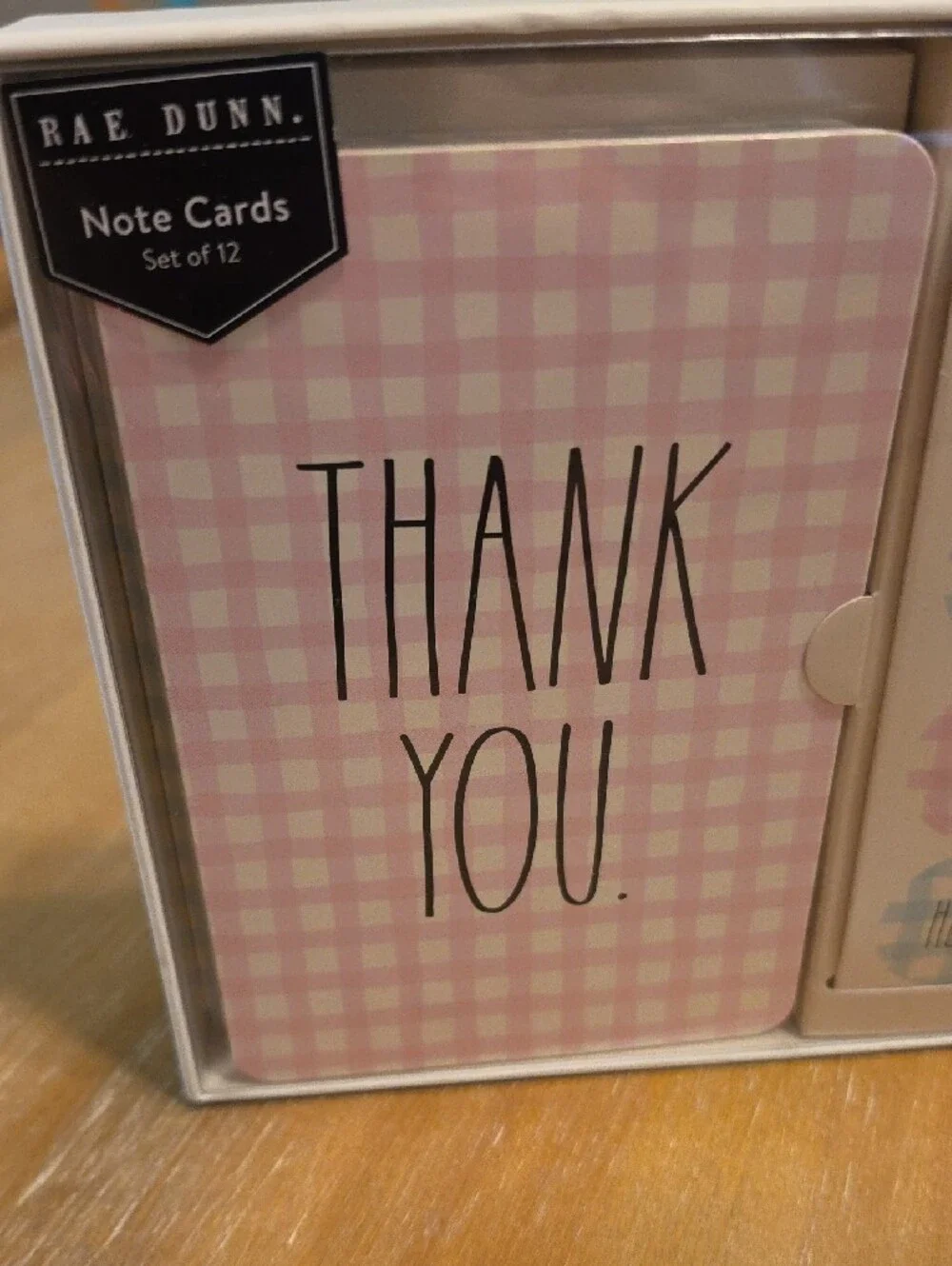 Rae Dunn Note Card Set Pink/ Blue Gingham- Set Of 12